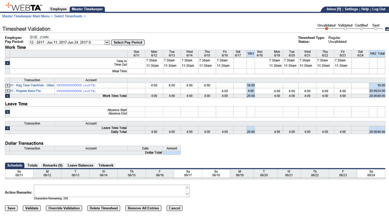 Timesheet Validation Page